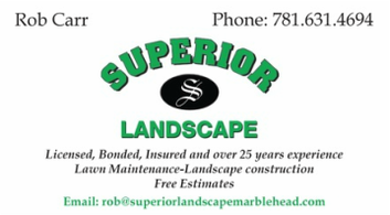 Superior Landscape, Inc. Business Card Marblehead, MA